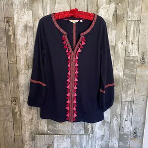 Boden blue and pink long sleeve tassle top M